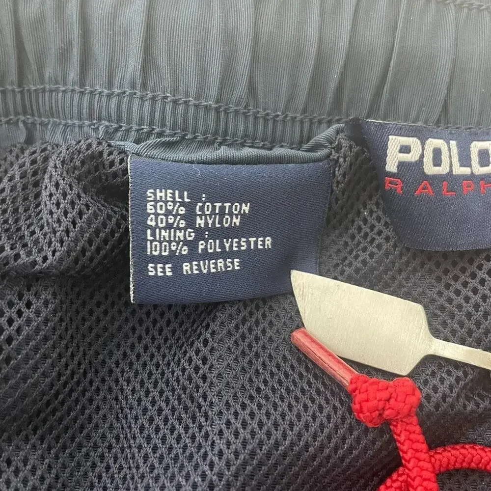 Polo Sport Ralph Lauren Navy Blue Swim Trunks Large Red Drawstring Mesh Lined